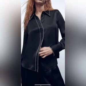 Zara Satin Effect Rhinestone Trim Blouse - Very Gently Used - size Small